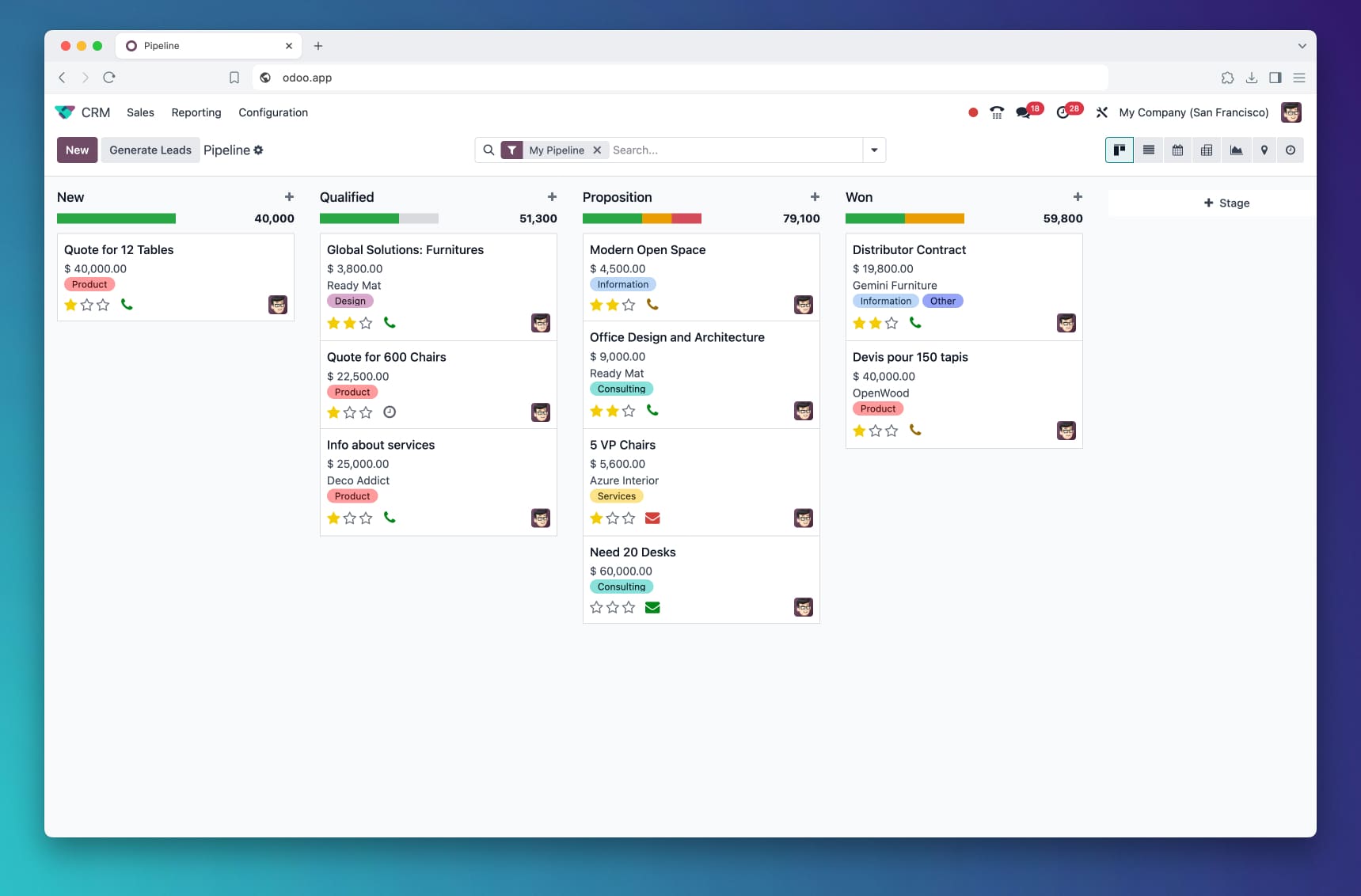 Laptop displaying Odoo ERP dashboard interface Open laptop showing cloudmen Odoo ERP dashboard with task management view